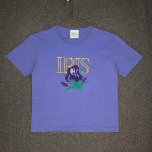 Vintage MC Energy T-Shirt Women's Petite M Purple Embroidered Iris Grandmacore